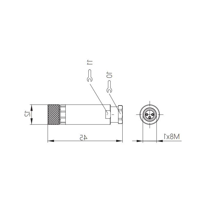 M8 3Pin、母头直型、螺钉连接、63F001